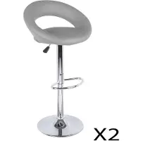 Meublorama Lot de 2 tabourets de bar réglables en hauteur 77-97 cm – Assise simili cuirPolyuréthanegris, pied en métal gris, diamètre 40 cm