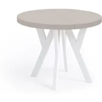 Dekori.Interiors Table ronde à rallonges pour salle à manger, PERO, style loft, scandinave, diamètre : 110 / 210 cm, couleur : cachemire / blanc