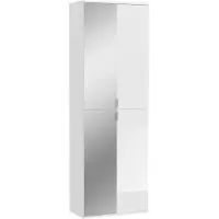 Meublorama Armoire 4 portes BODITE – 2 portes avec miroirs – Blanc laqué
