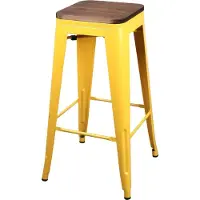 Meublorama Lot de 4 tabourets de bar style vintage en métal, coloris jaune – Collection LIVE