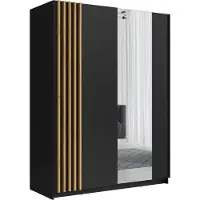 Meublorama Armoire 2 portes coulissantes 150 cm - noir et chêne - Collection VARIA