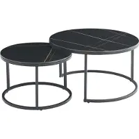 CasaDolce Set de 2 tables basses TANINA, noir avec lignes dorées, 80x41 et 60x37 cm, plateaux ronds, pierre frittée, motif marbre