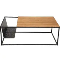 CasaDolce Table de salon LIDIA, chêne massif avec cadre métallique noir, 110x60x40 cm