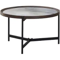 CasaDolce Casa Dolce Table basse VARENA, Ø 75x45cm, blanc & bleu, plateau céramique, piètement MDF, charge admissible 30 kg