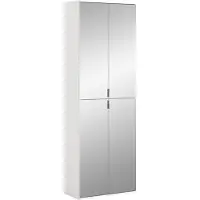 Meublorama Armoire de rangement BODITE – 4 portes avec miroirs – Blanc laqué – Élégance et luminosité