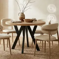 Dekori.Interiors Table à manger ronde extensible noire PERO 100/200 cm pour salle à manger, chêne Craft Golden – style loft, scandinave