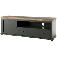 Meublorama Meuble TV 180cm. Collection ASSIA. Coloris vert et chêne. 1 Porte et 1 tiroir