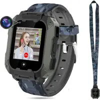 Ele eleoption (Noir) T28 Smartwatch pour enfants, smartwatch sécurisée 4G, tracker GPS, appel SOS, caméra WLAN pour enfants, étudiants de 4 à 12 ans, cadeaux d'anniversaire