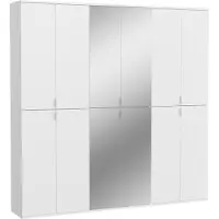 Meublorama Armoire 12 portes BODITE – 4 portes avec miroirs – Blanc laqué