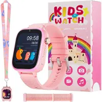 Ele eleoption montre intelligente pour enfants 4G avec GPS, téléphone et appel vidéo, SOS, appareil photo, messages, podomètre et mode école - Montre pour garçons et filles (rose)