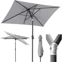 Sekey Parasol balcon Parasol de marché 140×210 cm avec manivelle, en 100% polyester, protection solaire UV50+, gris clair