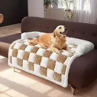 Ele eleoption （90*90cm, marron clair）Lit pour animaux de compagnie à damier en peluche pour chiens et chats - coussin carré moelleux, matelas confortable pour animaux de compagnie pour le repos et la détente