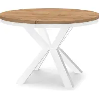 Dekori.Interiors Table ronde à rallonges pour salle à manger RAL avec piétement en anneau, style loft, industriel, diamètre : 90 / 190 cm, couleur : chêne craft or / blanc