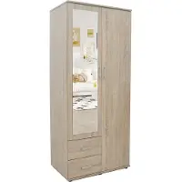 Meublorama Armoire TOM 2 portes – Chêne Sonoma – Avec miroir – L80 x H185 cm
