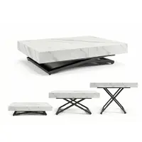 Dekori.Interiors Table Basse Relevable et Extensible SANDI 120x80/200 cm – Table Basse avec Réglage de Hauteur – Table de Salon Style Loft - Chêne Marbre Blanc/Blanc