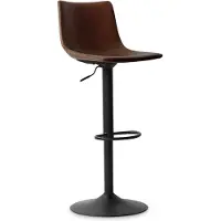 Meublorama Tabouret de bar SOUL –Polyuréthanebrun – Hauteur réglable 88-109 cm – Pieds en métal – Style vintage
