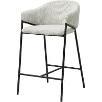 Meublorama Chaise de comptoir IMANY – Velours côtelé gris clair – Avec accoudoirs – Pieds en métal noir – Style design/industriel