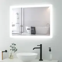 Puluomis miroir de salle de bain avec éclairage antibuée 70x50, avec horloge et température miroir de salle de bain LED 6500k dimmable anti-éclaboussures
