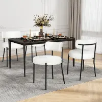 Puluomis Chaise de salle à manger Set de 4 chaises de cuisine Chaise rembourrée avec dossier, housse amovible Laine Boucle blanc