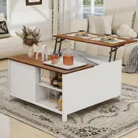 Puluomis Table basse avec mécanisme de levage, table à manger multifonctionnelle, table de travail avec espace de rangement caché, portes magnétiques 80 cm