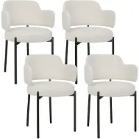 Puluomis Chaise de salle à manger Lot de 4 chaises de cuisine Chaise rembourrée avec dossier incurvé et accoudoirs, Boucle blanc