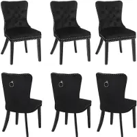 Puluomis Chaise de salle à manger set de 6 chaises en velours Chaise de cuisine Chaise rembourrée Fauteuil de salle à manger avec pieds en bois et tête de clou , Elégant et noble, Noir