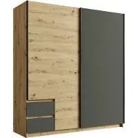 Meublorama Armoire 180cm avec 2 portes coulissantes et 2 tiroirs coloris chêne et gris anthracite. Collection ARIELLE
