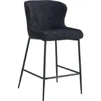 Meublorama Chaise de comptoir LISE – Tissu bouclé coloris gris foncé – Pieds en métal noir – Style design/industriel