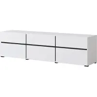Meublorama Meuble TV 180cm coloris blanc et noir collection HAVANA. Meuble design avec 3 portes et 3 tiroirs.