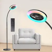 Lapalife Lampadaire avec ventilateur et télécommande RGBW Dimmable Lampadaire Ventilateur sur pied réglable 3 vitesses de vent, Noir