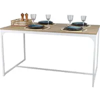 Meublorama Table à manger style industriel collection PUEBLO – Coloris chêne clair avec pied en métal blanc, dimensions 150x80x75 cm