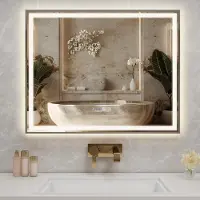 Puluomis Miroir de salle de bain 100x80 anti-buée avec éclairage 3 couleurs, luminosité réglable, miroir de salle de bain avec horloge numérique, température argentée