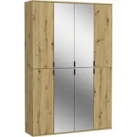 Meublorama Armoire de rangement BODITE – 8 portes avec miroirs – Chêne clair