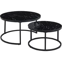 Meublorama Table basse gigogne MANHATTAN – Effet marbre noir et métal – Design chic