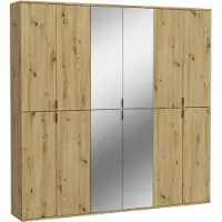 Meublorama Armoire de rangement BODITE – 12 portes avec miroirs – Chêne clair