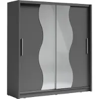 Meublorama Armoire 2 portes coulissantes avec miroir 205 cm - gris graphite - Collection BAHIA