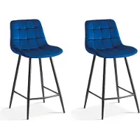 Meublorama Chaise de comptoir JUTE – Velours bleu – Style contemporain H95 cm