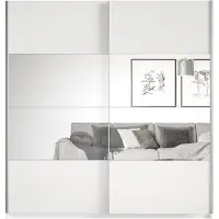 Meublorama Armoire design 180cm. 2 portes avec miroirs modulables. Couleur blanc mat. Collection EOS