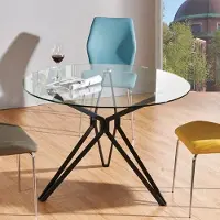 CasaDolce Table de salle à manger FORDING, 120x120x75 cm, avec plateau en verre, base noire