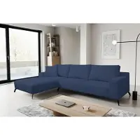 VENASI Canapé-lit Aspen, tissu velours bleu, avec coffre de rangement pour literie, ottoman à gauche