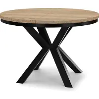 Dekori.Interiors Table ronde extensible, noire RAL, disponible en 100/200 cm, avec plateau en chêne Sonoma, structure en métal et pieds en bois de hêtre massif – style industriel, rustique