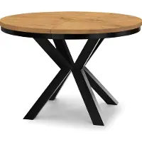 Dekori.Interiors Table ronde extensible, noire RAL, dimensions 90/190 cm, avec plateau en chêne Lancelot, structure en métal et pieds en bois de hêtre massif – style industriel, rustique