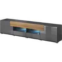 Meublorama Meuble TV 210cm collection OHIO avec LED intégrée. Coloris gris anthracite et chêne.