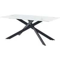 CasaDolce Table de salle à manger MARIANNE 1.8, blanc avec lignes dorées, 180x90x76 cm, plateau de table en pierre frittée, motif marbre, pieds en métal