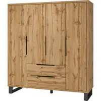 Meublorama Armoire en bois style Scandinave 190cm avec 4 portes et 2 tiroirs couleur chêne brut. Collection MILOS