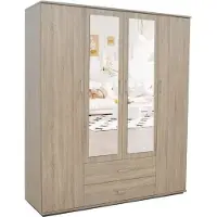 Meublorama Armoire TOM 4 portes – Chêne Sonoma – Avec miroir – L160 x H185 cm
