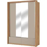 Meublorama Armoire 2 portes avec miroirs, 2 tiroirs, penderie et 5 étagères coloris chêne et beige – Collection VOX