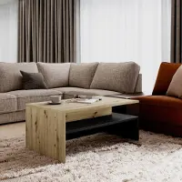 Meublorama Table basse RAMOS – Design chêne et noir super mat – Plateau avec rangement intégré – 100x60 cm