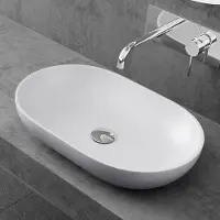 Doporro vasque à poser lavabo 54x34x10,5cm en fonte minérale lave mains raccordement standard Colossum808 blanc mat