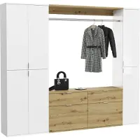 Meublorama Armoire de rangement 6 portes, 4 tiroirs et 1 penderie – Blanc et chêne – BODITE